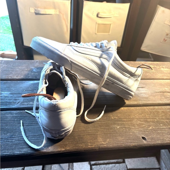 White Vans Old Skool leather trainers #skater M12 good condition - Picture 3 of 6